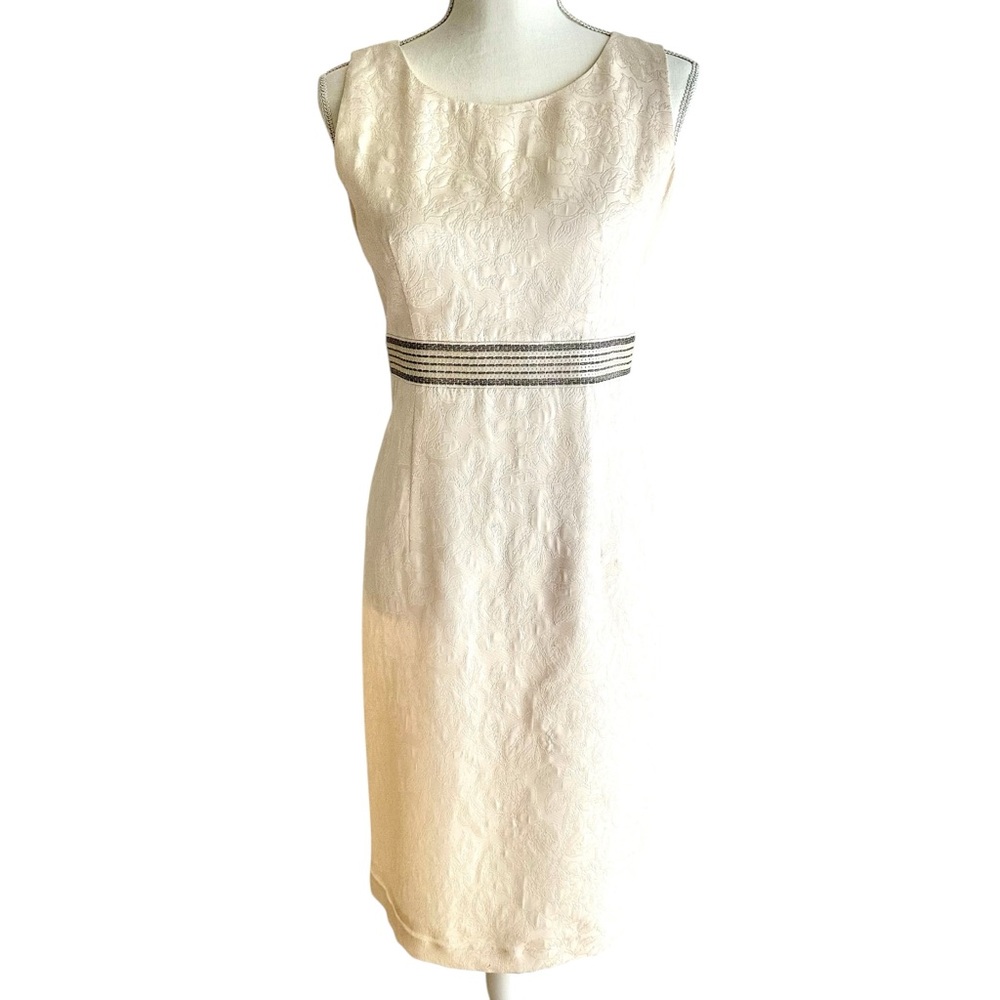 Nipon Boutique Elegant Ivory Off White Sleeveless Sheath Dress Size 4